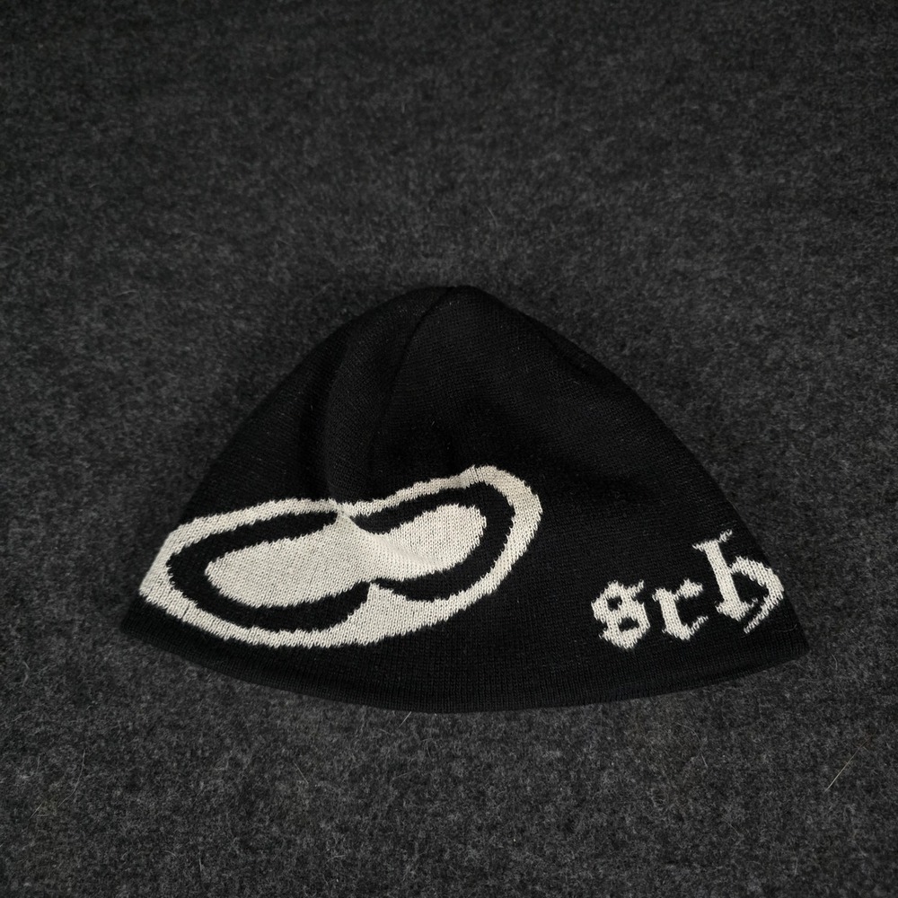 Vintage SRH Skullcap Beanie Hat Black White Logo Goth Skate Y2K Made in USA